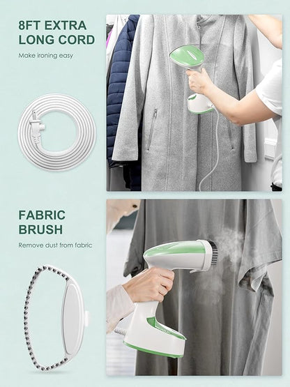 Steamer for Clothes, Folding Handheld Design Garment Wrinkles Remover, 20gmin Strong Penetrating Steam, 25-Sec Fast Heat-up, for Home, Office and Travel (Green)