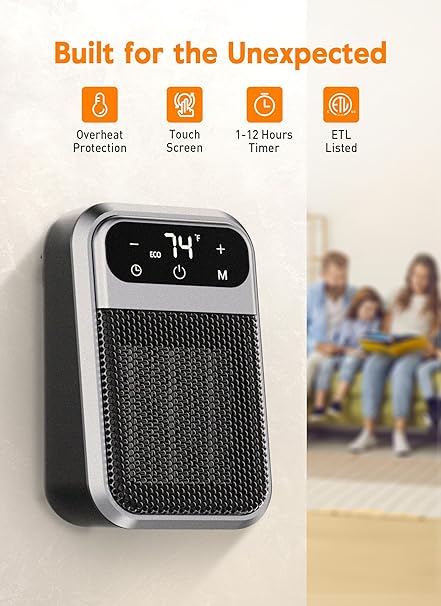 GiveBest 800W Wall Outlet Space Heater with Remote,LED Display Small Plug in Electric Heater with Adjustable Thermostat and Timer for rv and Home Office Bathroom Indoor Use
