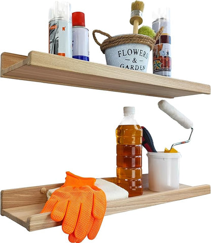 Floating Shelves for Wall 24 inch Waterproof Wall Storage Shelves with Lip Display Picture Ledge Shelf for Living Room Photo Frame Natural Wood Hanging Book Shelves (DIY-Unfinished, Set 2)