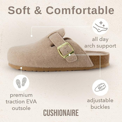 CUSHIONAIRE Hana Slip-On Buckle Clog with Cork Footbed Memory Foam, Wide Widths Available