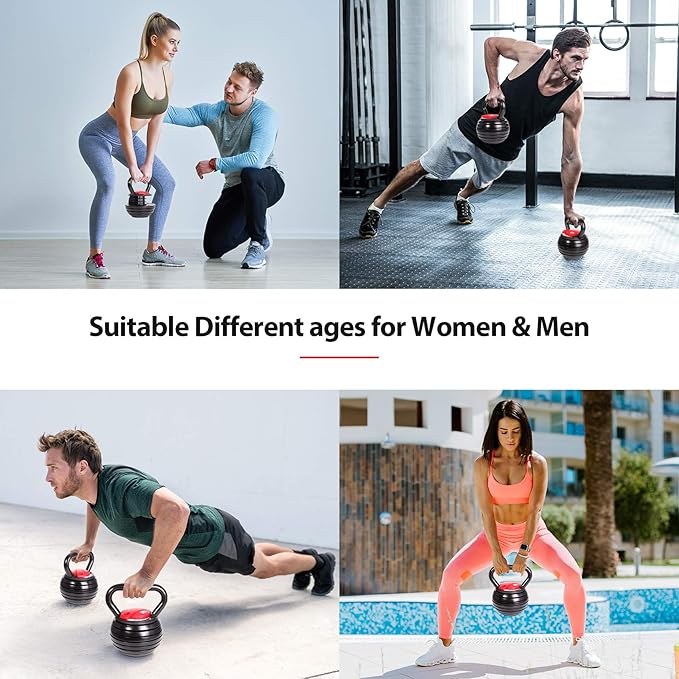 TopMade Adjustable Kettlebell Weights Set Cast Iron Exercise Fitness Kettle Ball Grip 5, 8, 9,12lb Free Weight Men Women Kettlebells for Home Gym Workout Ballistic, Core,Strength Training (40 lbs)