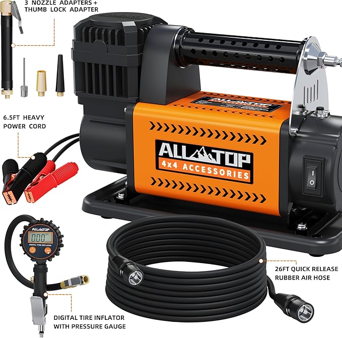ALL-TOP Air Compressor with Digital Pressure Gauge Tire Inflator Kit, 12V Portable Inflator 7.06ft3Min, Offroad Air Pump for Truck Tires, Heavy Duty Max 150 PSI for 4x4 Vehicle  RV