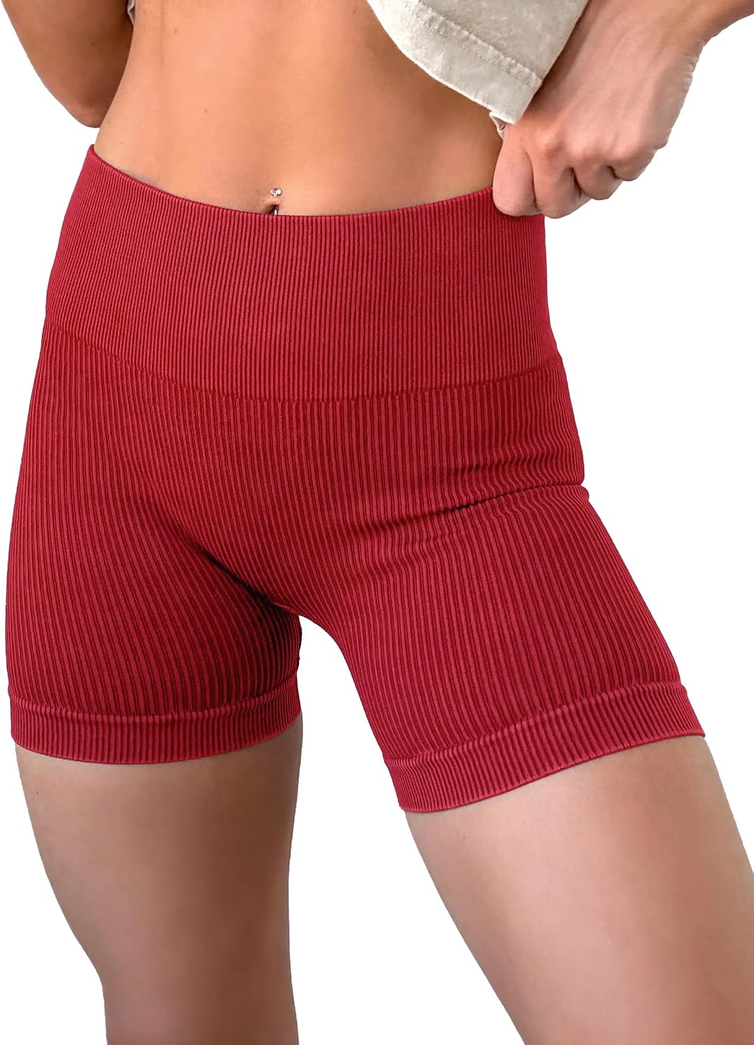 Women's High Waist Yoga Workout Impact Shorts Ribbed Seamless Workout Athletic Legging Shorts