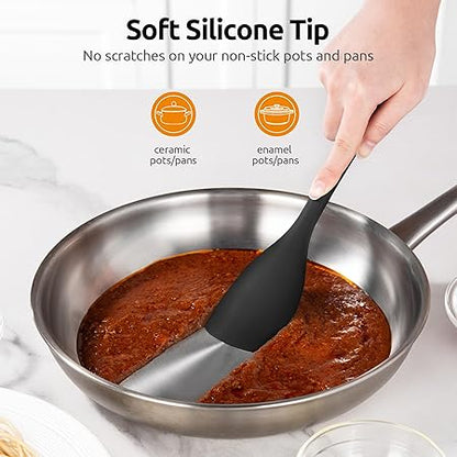 600oF Heat Resistat Spatula Spoon: U-Taste Flexible Silicone Cooking Scoop Spoonula, Serving Mixing Scraping Food in Non-Stick Pan Cookware, Seamless Multifunctional Kitchen Utensil (Black)