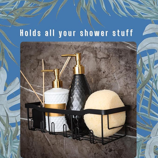 Shower Caddy Bathroom Organizers and Storage, Tile Shower Organizer 5 Pack Bathroom Set | Shower Storage Organizer Stainless Steel With Large Capacity (Set of 5), Black