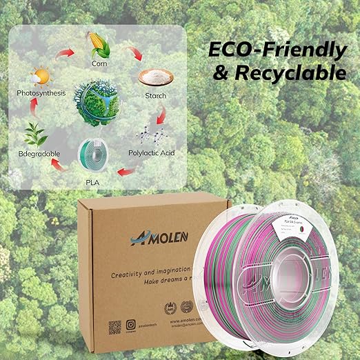 AMOLEN Silk PLA 3D Printer Filament, Shiny Multicolor Rainbow PLA Filament 1.75mm, Fast Color Change PLA 3D Printing Filament for Most FDM 3D Printer, Green Fuchsia, 1kg (2.2lbs)