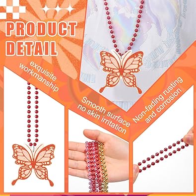 48 Pcs Groovy Beaded Necklaces Metallic Retro Hippie Boho Party Necklaces Bulk Daisy Rainbow Peace Retro Party Favors for Women Groovy Birthday Party Supplies, 12 Styles