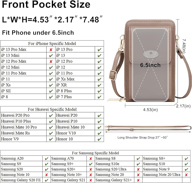 KUKOO Small Crossbody Bag Cell Phone Purse Wallet with Credit Card Slots for Women