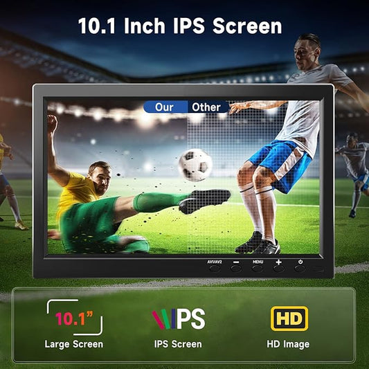podofo 10.1 HD Monitor for Mini TV  Car Video Player  Computer Display TFT LCD Color Screen for Car Backup Camera  Home Security System Built in Speaker Support BNCAVIVGAHDMI