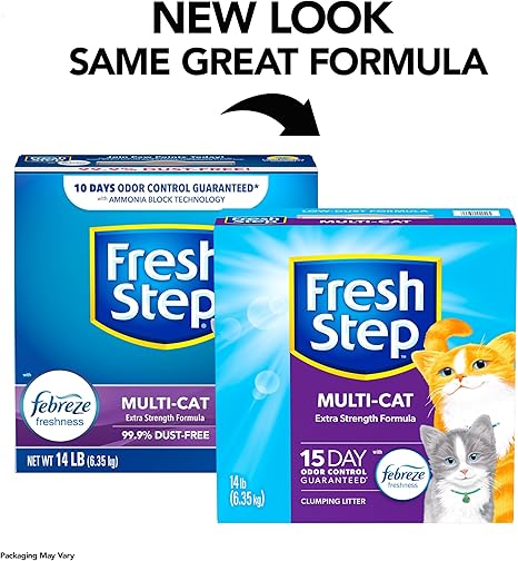 Fresh Step Clumping Cat Litter, Multi-Cat, Long Lasting Odor Control Kitty Litter with Activated Charcoal, Low Dust Formula, 14 lb