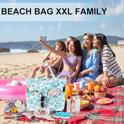 LEDAOU Large Beach Tote Bag Women Waterproof Sandproof Zipper Beach Tote Bag for Pool Gym Grocery Travel with Wet Pocket
