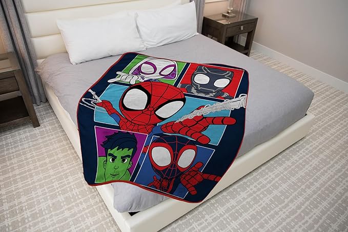 Marvel Spidey & His Amazing Friends Plush Throw Blanket - Measures 46 x 60 Inches - Super Soft & Cozy Fleece Kids Bedding Features Miles Morales & Ghost Spider Gwen