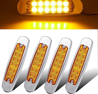 4Pcs 6.4in Front Rear Amber LED Side Marker Lights,Waterproof 12V Chrome Bezel Trailer Marker Lights,Turn Signal Light,Clearence Light Tail Light for Truck ATV SUV RV Camper UTV