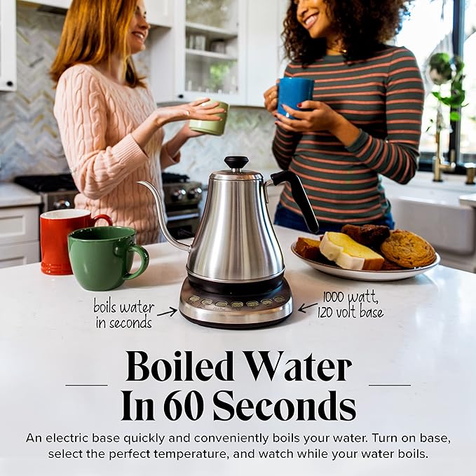Gooseneck Electric Kettle with Temperature Control - 0.8L Stainless Steel & BPA Free Plastic - Custom Temp Presets for Teas & Coffee - Keep Warm Option