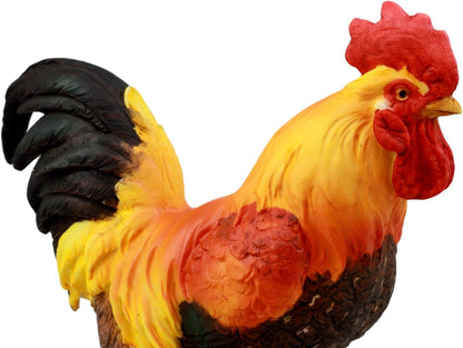 Proud Country Chicken Rooster Statue with Base 7.5" Tall Resin Sculpture in Vivid Colors