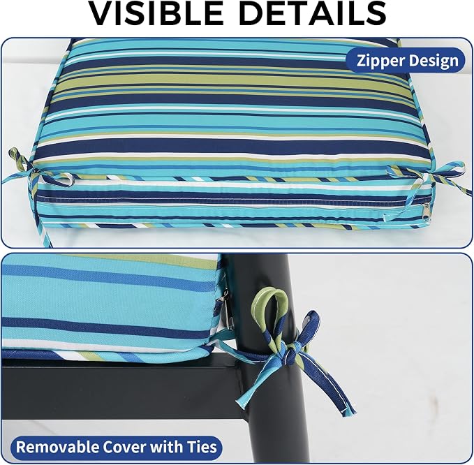 4 Pack Patio Cushion Covers Replacement, Washable Outdoor Cushion Covers Replacement with Zipper, Waterproof Outdoor Couch Cushion Slipcovers for Patio Furniture, Cyan Stripes, 18.9"D×18.9"W×3.15"H