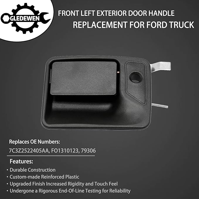 Gledewen Exterior Door Handle, Front Driver Side, Compatible with 1999-2016 Ford F-250F-350F-450F-550 Super DutyFord Excursion  More, Outside Left with Key Hole  Replace 7C3Z-2522405-AA 79306