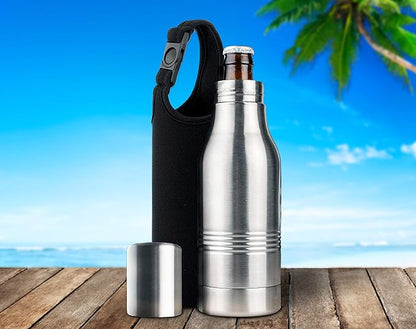 Strova Beer Bottle Insulator - Stainless-Steel Insulated Bottle Holder w/Double-Walled Insulation - Beer Cooler Keeps Drinks Colder, Longer (Includes Carry Bag)