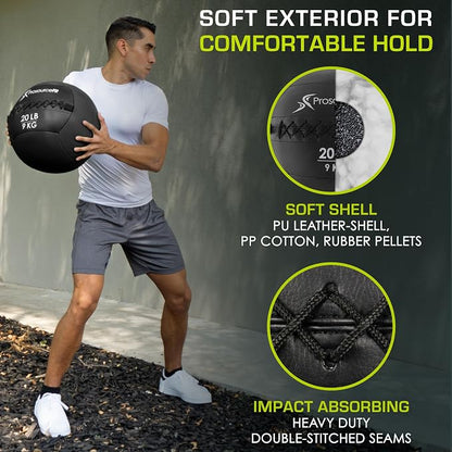 ProSource Soft Medicine Balls for Crossfit Wall Ball and Full Body Dynamic Exercises, Color-Coded Weights: 6, 8, 10, 14, 20, 25 lb.