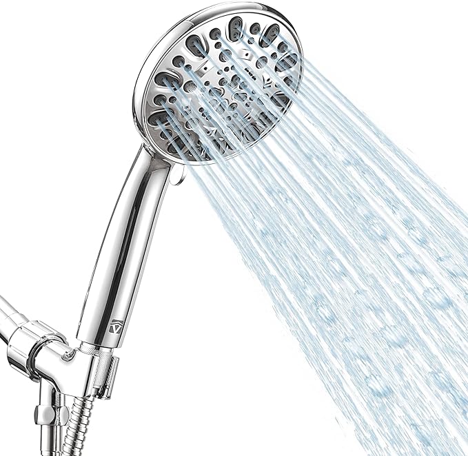 High Pressure Handheld Shower Head VMASSTONE 7-Spray Setting Showerhead Kit with 59" Stainless Steel Hose and Adjustable Mount for Showering Enjoyment Even at Low Water Flow (HM-002 Chrome)