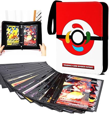 Card Binder Compatible with Pokm Jumbo Cards,100 Pockets Hold Oversize Big Cards,3 Rings With 50 Double Side Removable Premium Sleeves-Portable  Lightweight (X-Large 5.9"x8.1")