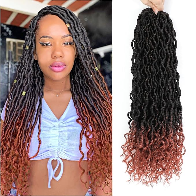 Goddess Locs Crochet Hair 18 Inch 6 Packs Faux Locs Crochet Hair For Black Women Ombre Faux Locs With Curly Ends Prelooped Crochet Hair Extensions(1B350, 18 Inch, 6 Packs)
