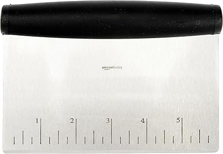 Basics Multi-Purpose Stainless Steel ScraperChopper with Contoured Grip, 6.1 inch, Black, Silver