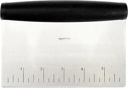 Basics Multi-Purpose Stainless Steel ScraperChopper with Contoured Grip, 6.1 inch, Black, Silver