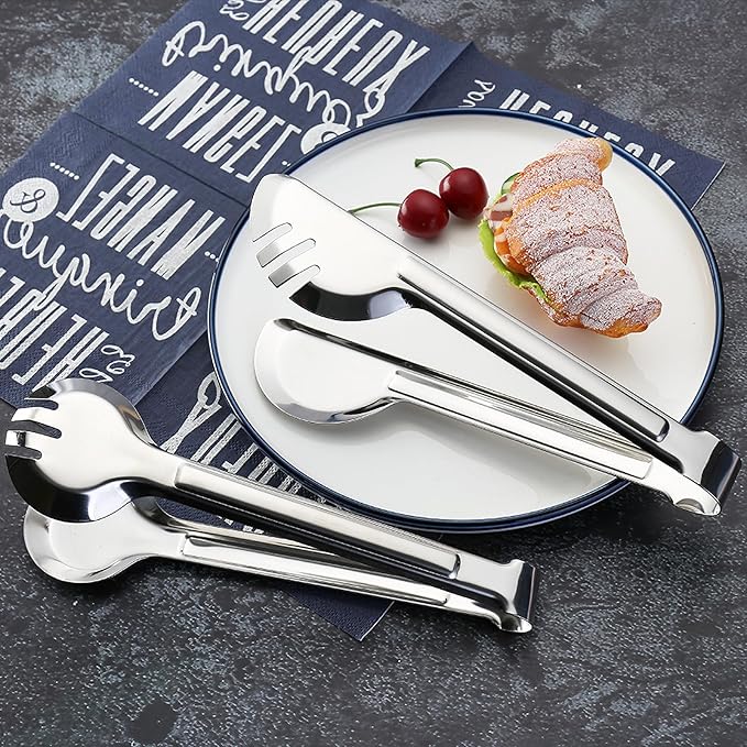 Tongs For Cooking - Heat Resistant 600 Degrees Stainless Steel Kitchen Tong,Heavy Duty Metal Locking Tongs - Perfect for Food,Salad and BBQ set of 2(Tongs For Cooking(Glove white style)-2 pack)