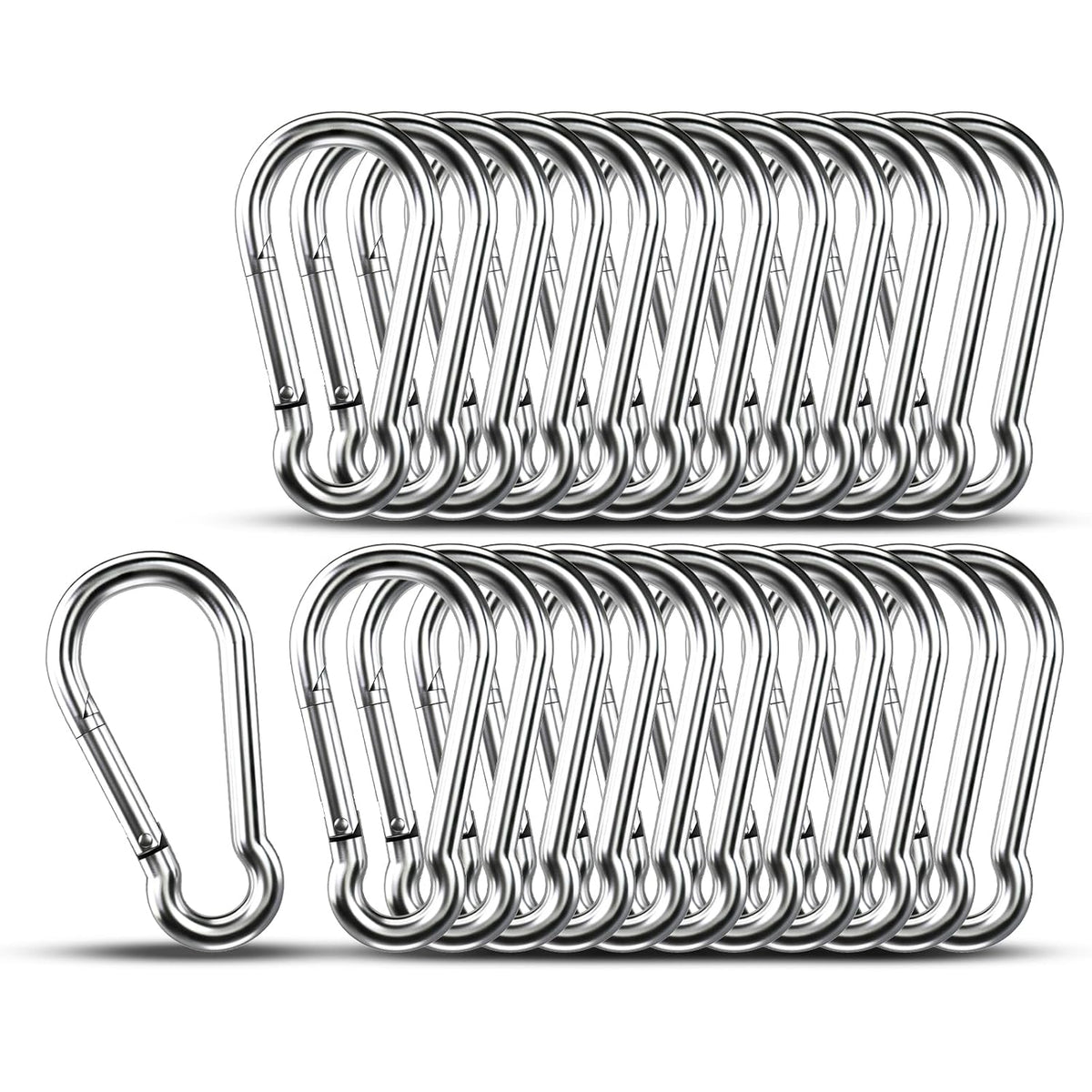 Small Carabiner Clip Hooks, 25pcs 1.97 inch Carabiners Heavy Duty, 304 Stainless Steel Spring Snap Hook Fits Camping Hiking, Metal Clips for Rope Chain Keys Rings (Some Scoring and Scratches)