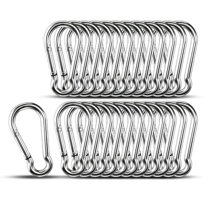 Small Carabiner Clip Hooks, 25pcs 1.97 inch Carabiners Heavy Duty, 304 Stainless Steel Spring Snap Hook Fits Camping Hiking, Metal Clips for Rope Chain Keys Rings (Some Scoring and Scratches)