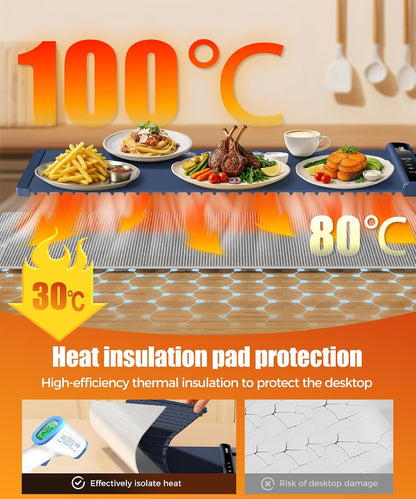 Extra Large Food Warming Mat with Heat-Resistant Pad, 36X15 Inch, 6 Temperature & 6 Timer Settings, Child Lock Safety, Fits More Dishes for Family Dinners and Parties (Foil Roll Not Included)