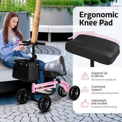 Knee Scooter with Disc Brake, Steerable Knee Walker for Adults,Foldable Rover Scooter for Broken Foot Injured Leg Crutch
