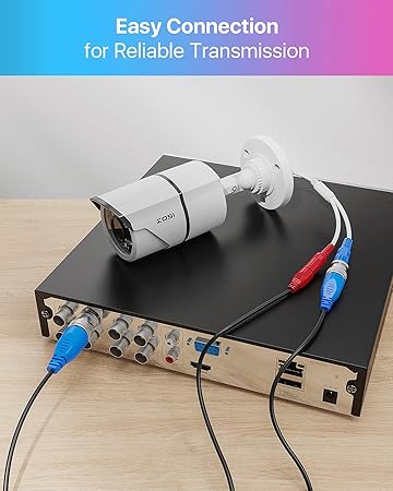 ZOSI 1 Pack 60ft 18m 2-in-1 Video Power Cable, BNC Extension CCTV Surveillance Camera Cables for 960H,720P,960P,1080P Video Security Systems (Included 1X BNC Connectors and 1X RCA Adapters)