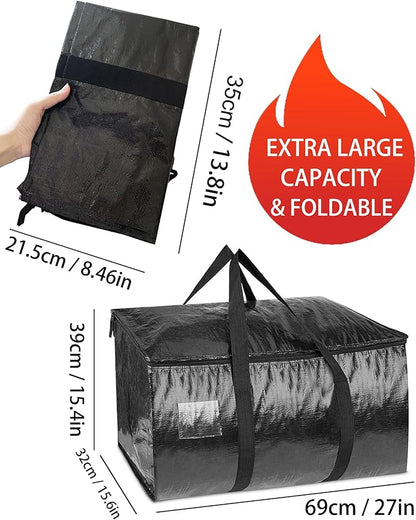 1 Pcs Extra Large Moving Bags YQBOOM Foldable Heavy Duty Storage Bag Strong Handles and Zippers Organizer Bag Storage Tote for Space Saving, House-Moving, Traveling  Black