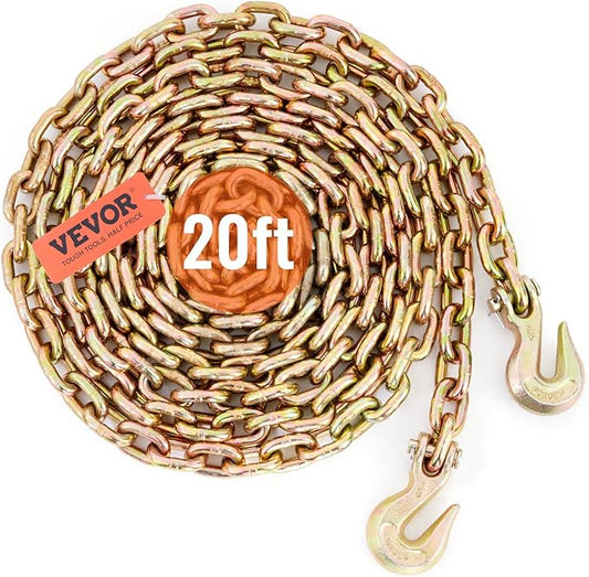 VEVOR Transport Binder Chain, 38''x20' Tow Chain with Grab Hooks, 7100lbs Safe Working Load, G80 Heavy Duty Chain, Logging Chain for Transporting Towing, Tie Down Binding Equipment