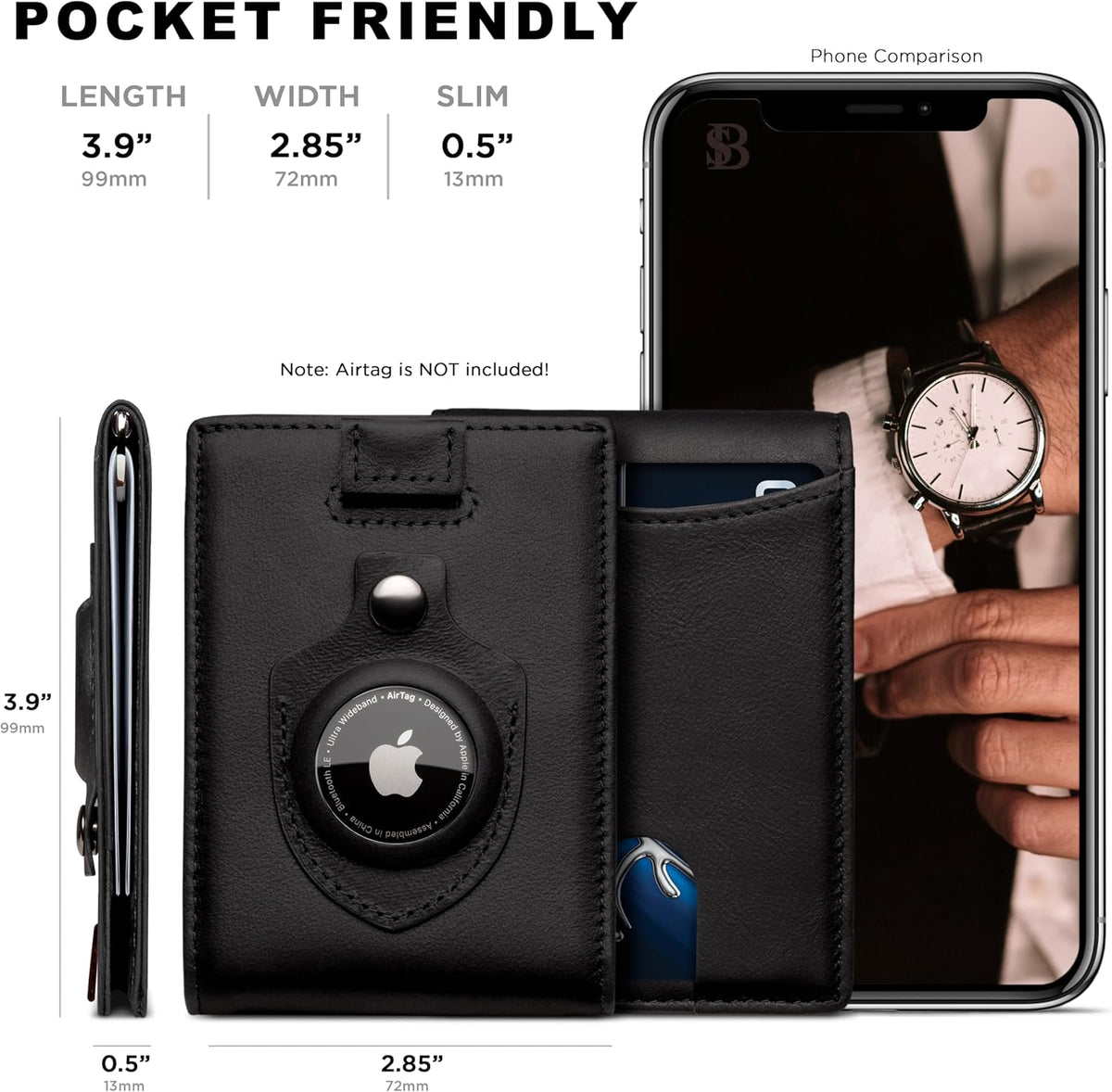 SERMAN BRANDS RFID Blocking Slim Bifold Genuine Leather Minimalist Front Pocket Wallets for Men with Money Clip Thin Men