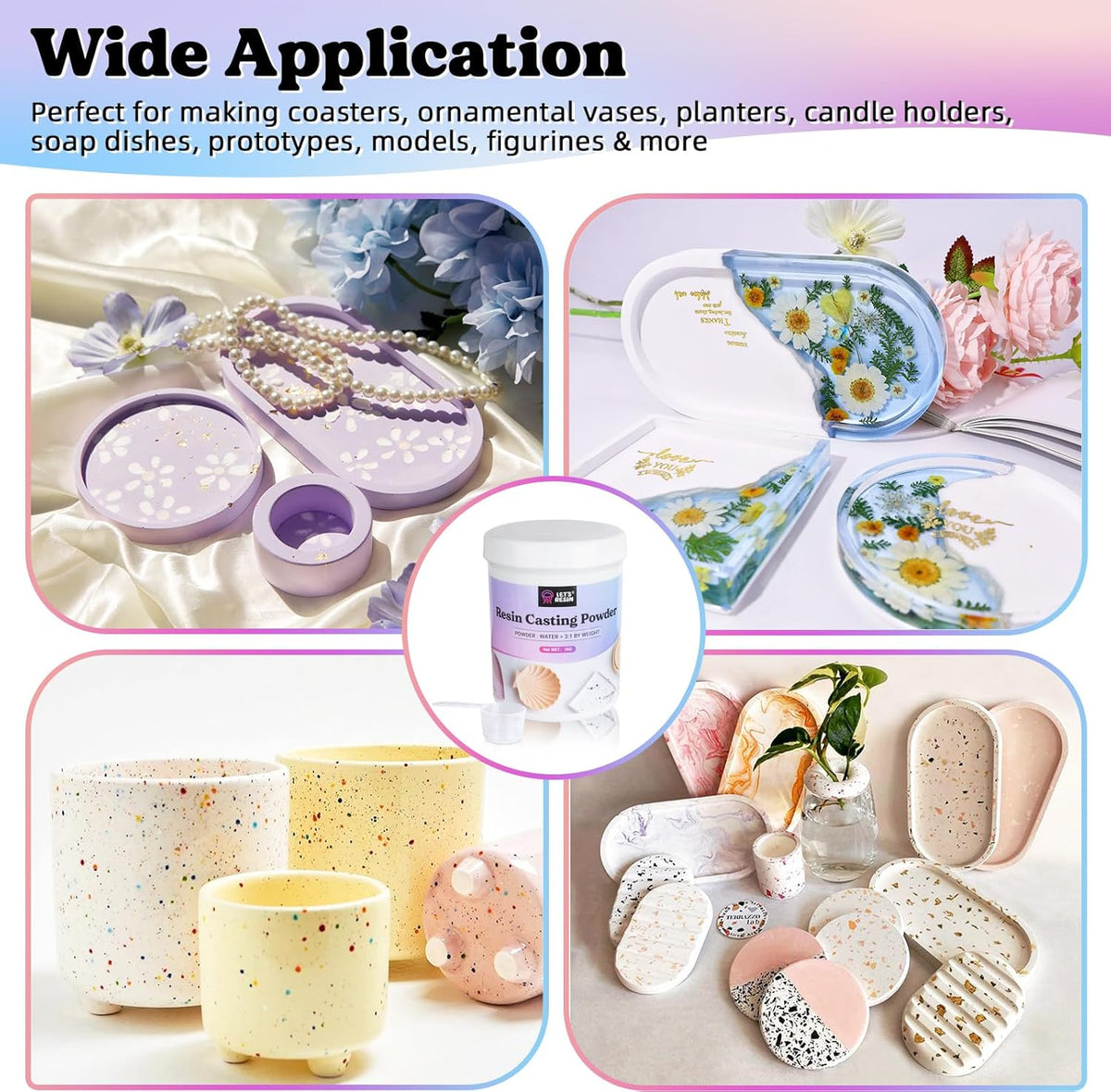 LET'S RESIN Resin Casting Powders Starter Kit, 1000g Fast Cured Odorless Casting Powder, 20~30 Minutes De-Mold, Water Activated Plaster Powder Casting Kit for DIY, Easy Mixing & Self Leveling ( only Powder )