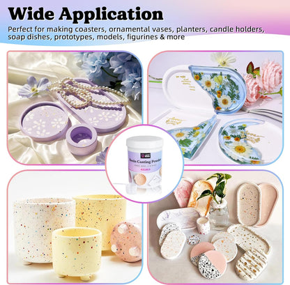 LET'S RESIN Resin Casting Powders Starter Kit, 1000g Fast Cured Odorless Casting Powder, 20~30 Minutes De-Mold, Water Activated Plaster Powder Casting Kit for DIY, Easy Mixing & Self Leveling ( only Powder )
