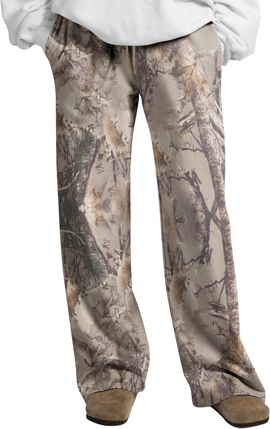 HOCANDY Women Wide Leg Camo Sweatpants Drawstring High Waisted Camouflage Sweat Pants Baggy Fleece Camo Pants with Pockets