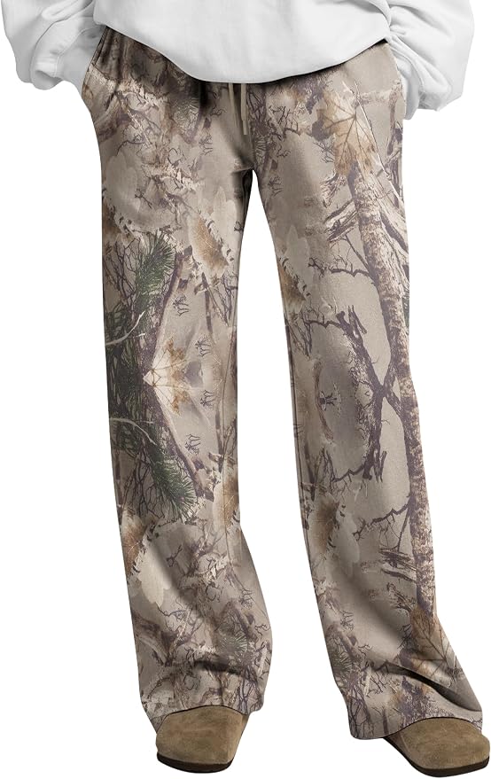HOCANDY Women Wide Leg Camo Sweatpants Drawstring High Waisted Camouflage Sweat Pants Baggy Fleece Camo Pants with Pockets