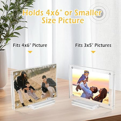 4x6 Magnetic Acrylic Picture Frame with Base, Both Horizontal Vertical or Slant Back Display, Double Sided Clear Photo Frame, Frameless Lucite Frames