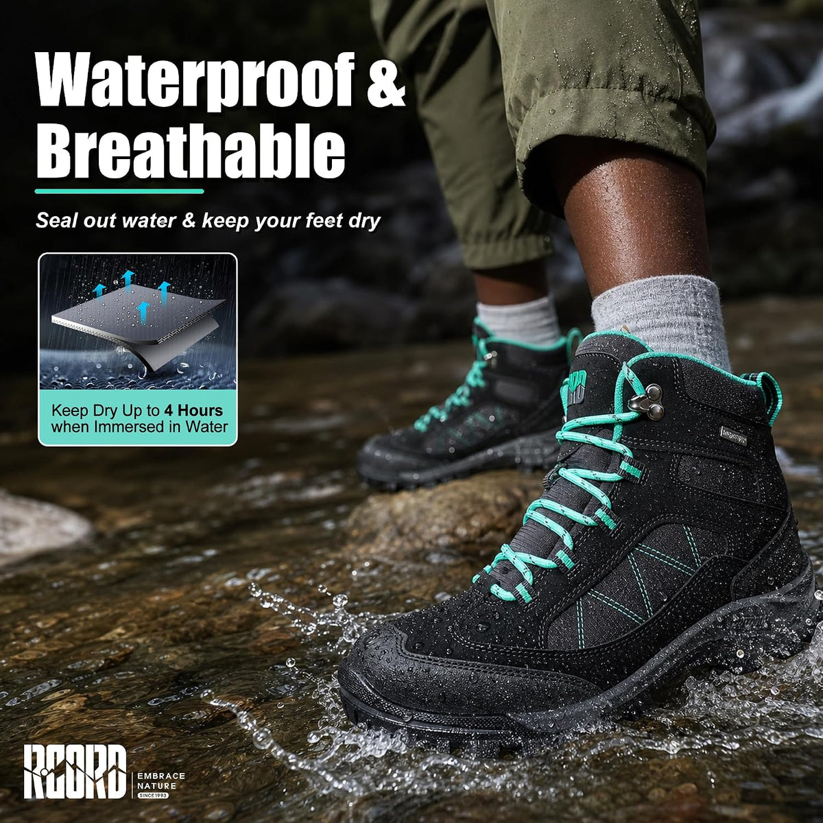 R CORD Womens Hiking Boots Waterproof Hiking Boots Womens Non-Slip Hiking Shoes Backpacking Boots All Day Walking Boots Outdoor
