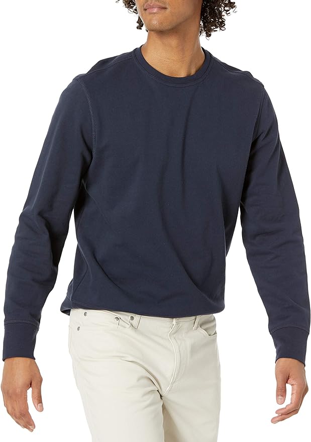 Essentials Men's Long-Sleeve Lightweight Fleece French Terry Crewneck Sweatshirt