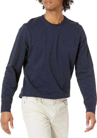 Essentials Men's Long-Sleeve Lightweight Fleece French Terry Crewneck Sweatshirt