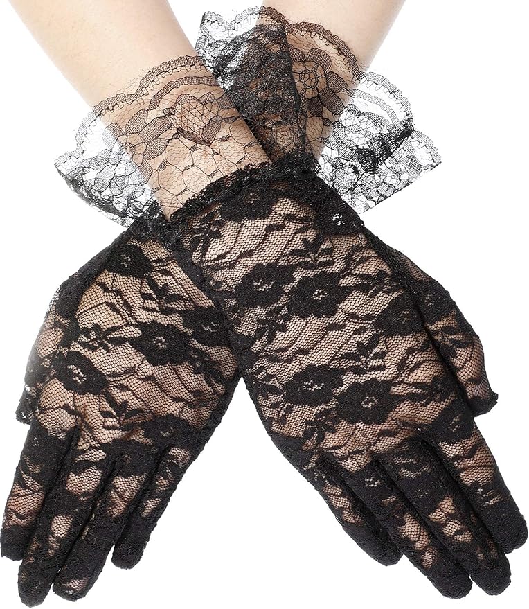 SATINIOR Ladies Lace Gloves for Women Tea Party Elegant Short Courtesy Gloves for Wedding Dinner Opera Parties