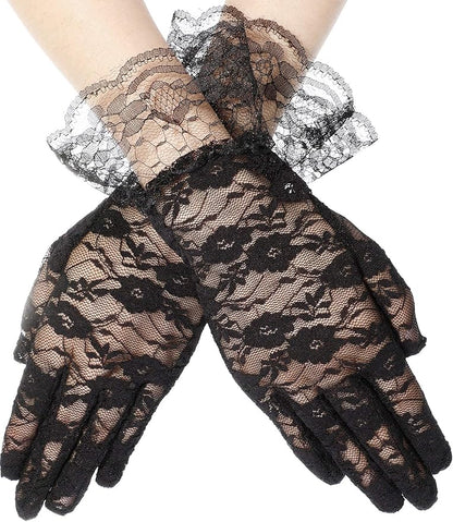 SATINIOR Ladies Lace Gloves for Women Tea Party Elegant Short Courtesy Gloves for Wedding Dinner Opera Parties