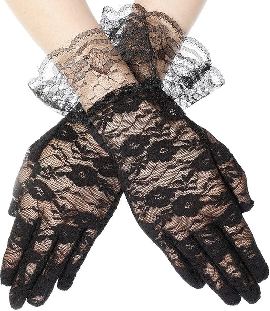 SATINIOR Ladies Lace Gloves for Women Tea Party Elegant Short Courtesy Gloves for Wedding Dinner Opera Parties