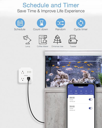 Smart Plug Outlet Extender Compatible with Alexa Google Home, TESSAN WiFi Multi Plug with 3 Smart Outlets 3 USB Ports, Wall Surge Protector Power Strip 900J for Indoor, Voice and Smartlife Control
