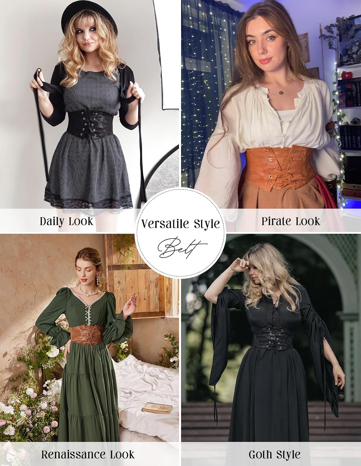 Scarlet Darkness Renaissance Corset Belt for Women Lace-up Front Wide Waist Belt Goth Pirate Costume Accessories
